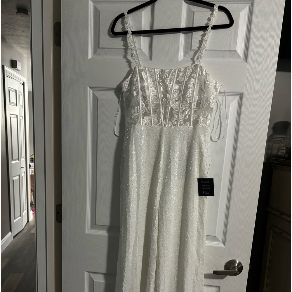 Lulus sparkle white sequin jumpsuit